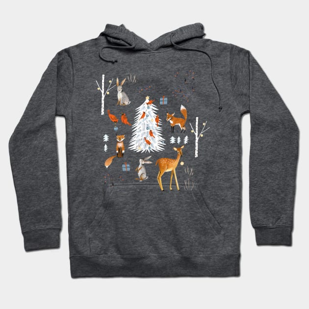 Cute woodland animals winter snow tree Hoodie by CarolineBMuller